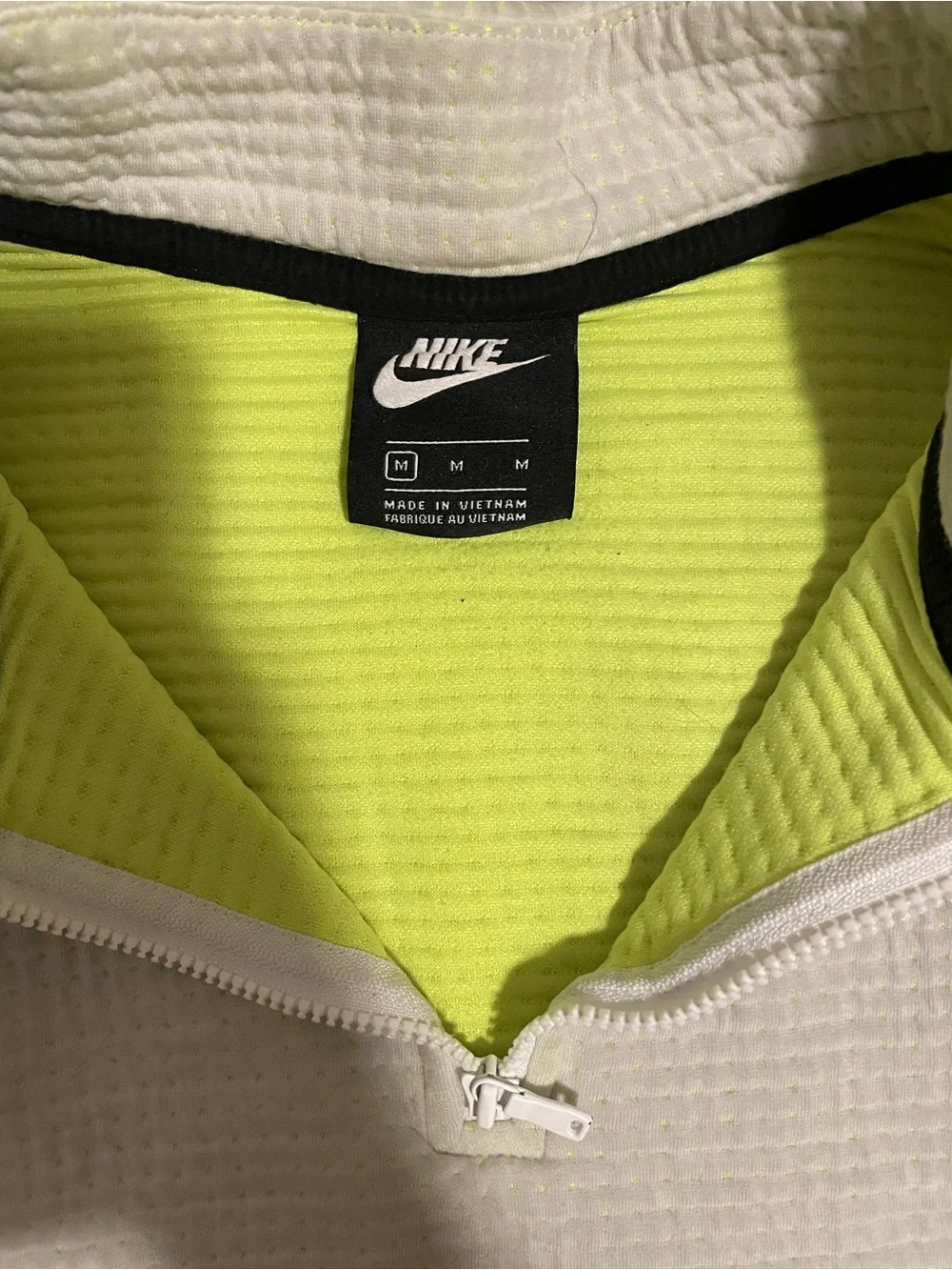 Nike White Quarter-Zip Pullover with Neon Yellow Lining